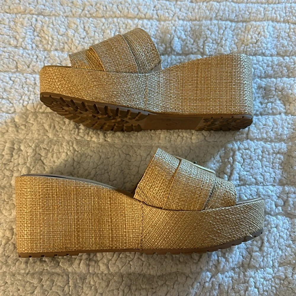 a new day Woven Slide Wedge Sandals in Tan size 11